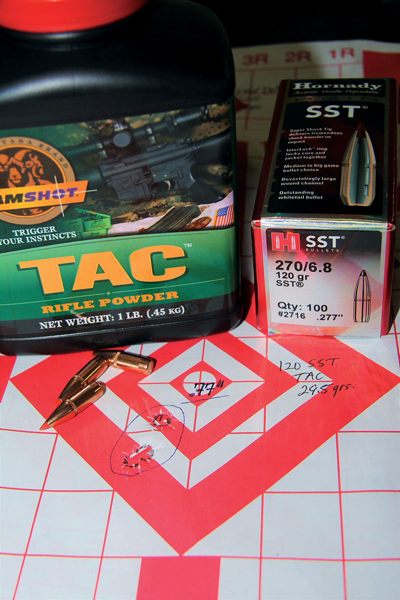 When hunting hogs with his 6.8 Remington SPC, Patrick’s go-to load is usually Hornady’s 120-grain SST over 29.5 grains of Ramshot TAC.